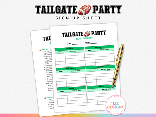 Football Tailgate Party Sign Up Sheet