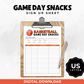 Basketball Game Day Snacks Sign Up Sheet