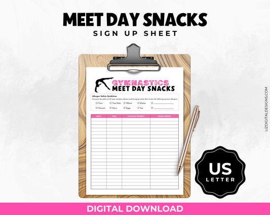 Women's Gymnastics Meet Day Snacks Sign Up Sheet