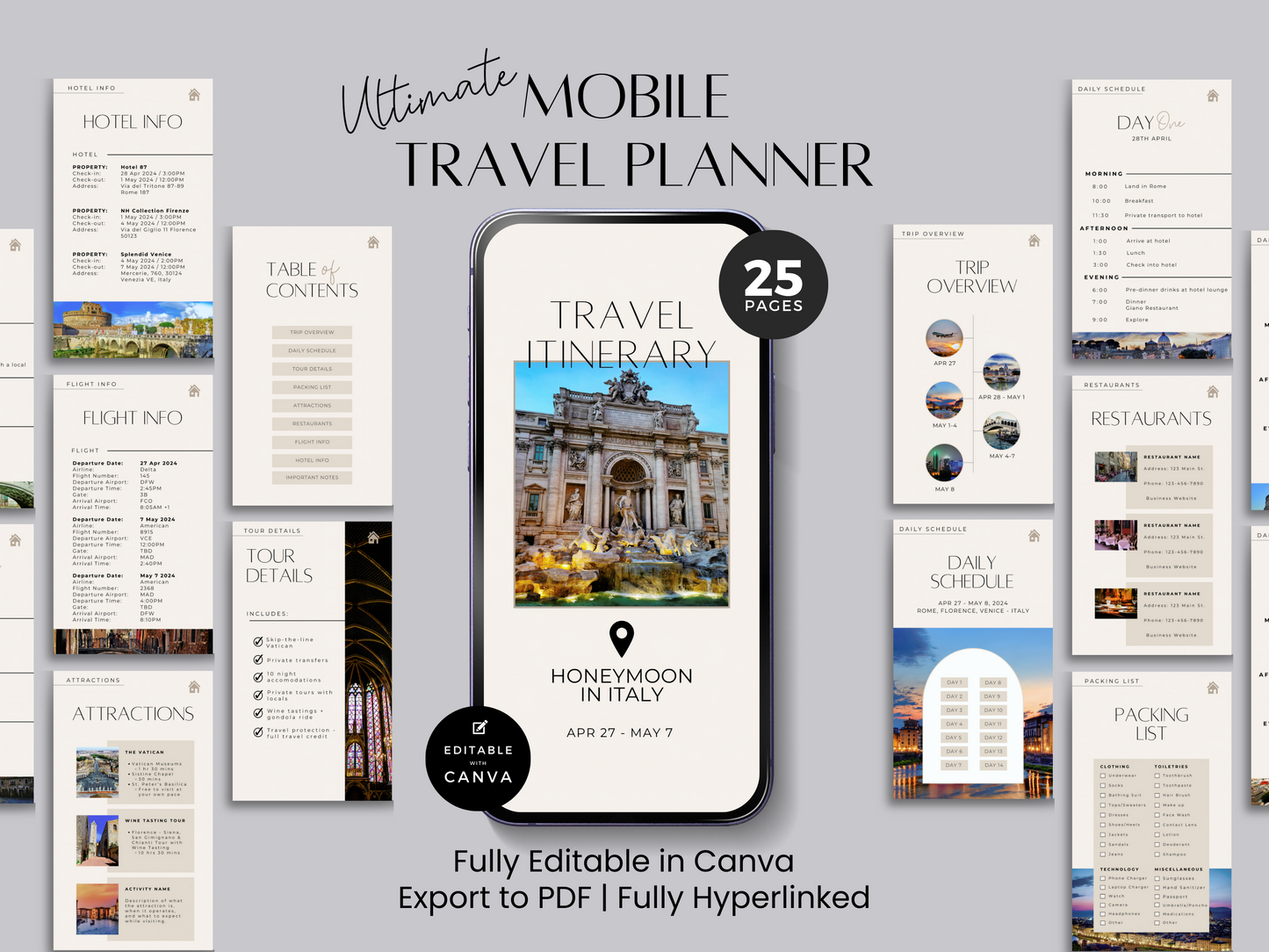 Mobile Travel Planner & Itinerary - Canva Template