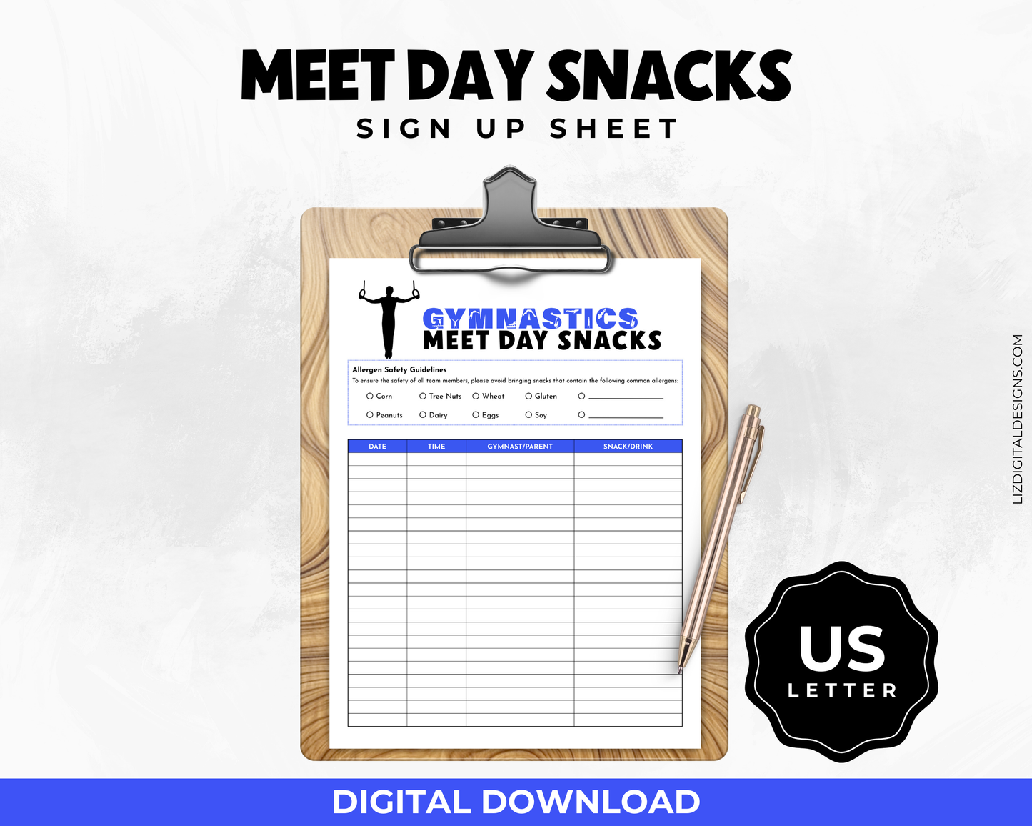 Men's Gymnastics Meet Day Snacks Sign Up Sheet