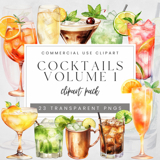 Watercolor Cocktails Volume 1 Clipart Pack