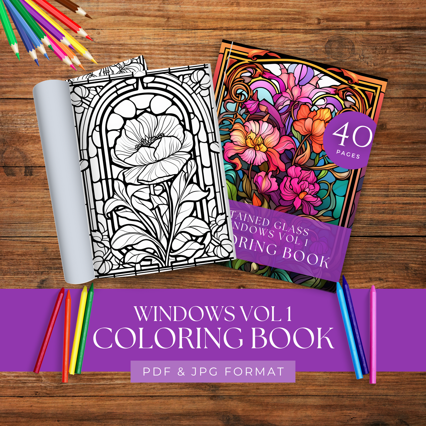 Stained Glass Windows Volume 1 - Coloring Book