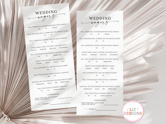 "Wedding Wagers" Wedding Prop Bet Game
