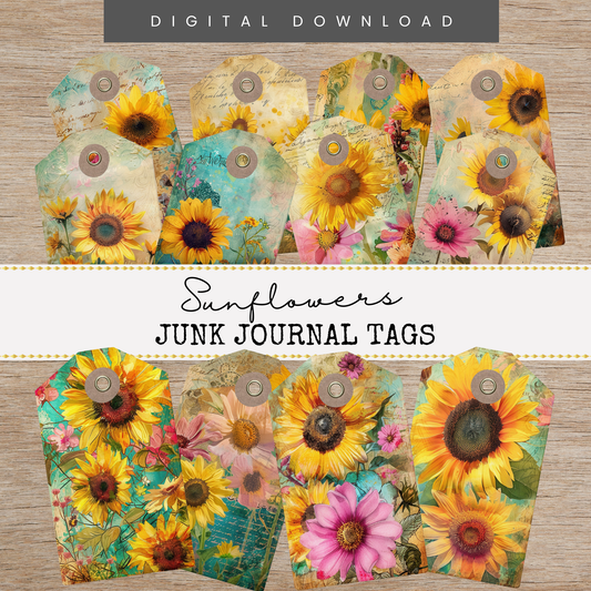 Sunflowers - Junk Journal Tags