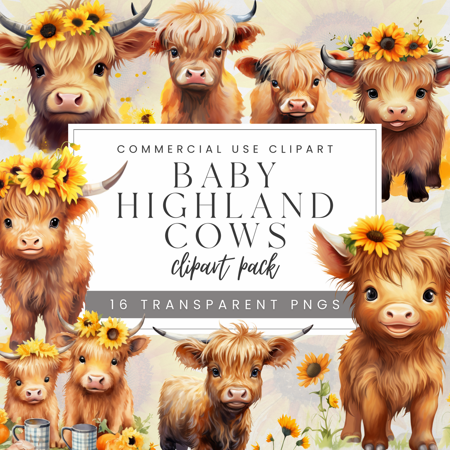 Baby Highland Cows Clipart Pack