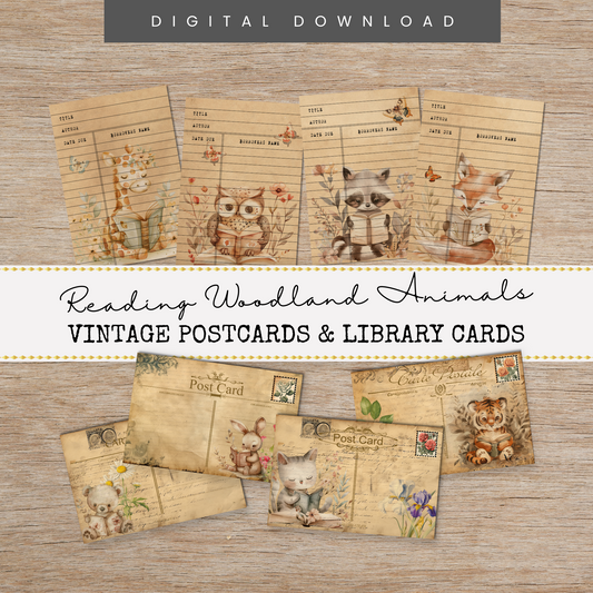 Reading Woodland Animals - Postcards & Library Cards