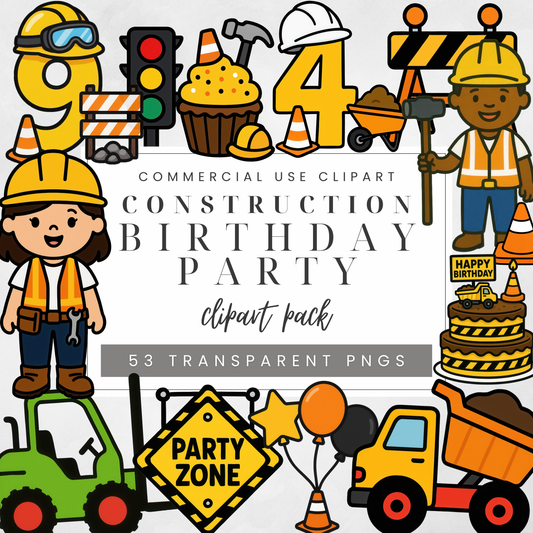 Construction Birthday Party Clipart Pack