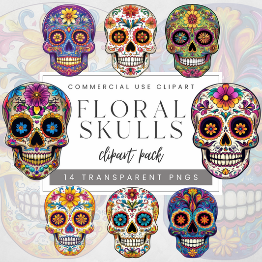 Floral Skulls Clipart Pack