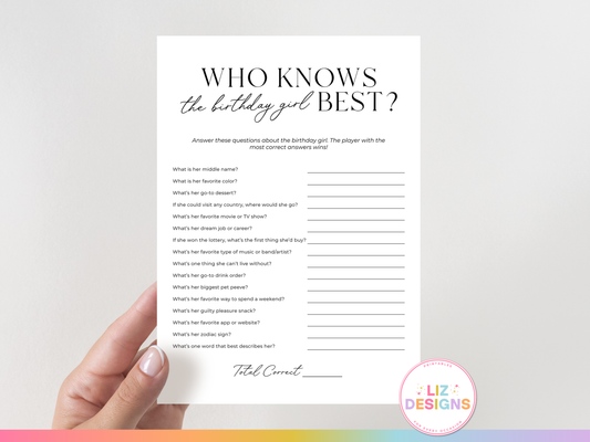 Who Knows the Birthday Girl Best? - Birthday Party Game