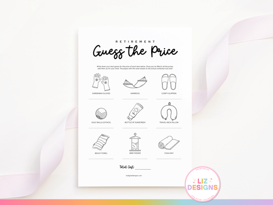 Retirement Party Game - Guess the Price