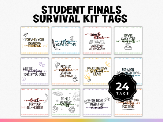 Student Finals Survival Kit Tags (24 Tags)