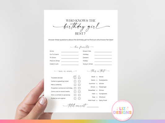 Who Knows the Birthday Girl Best? - Birthday Party Game