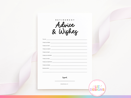 Retirement Party Game - Advice & Wishes