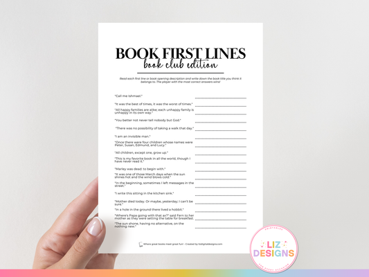 Book First Lines Trivia - Book Club Edition