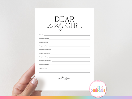 Dear Birthday Girl - Birthday Party Game