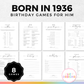 Born in 1936 - Birthday Party Game Pack for Him