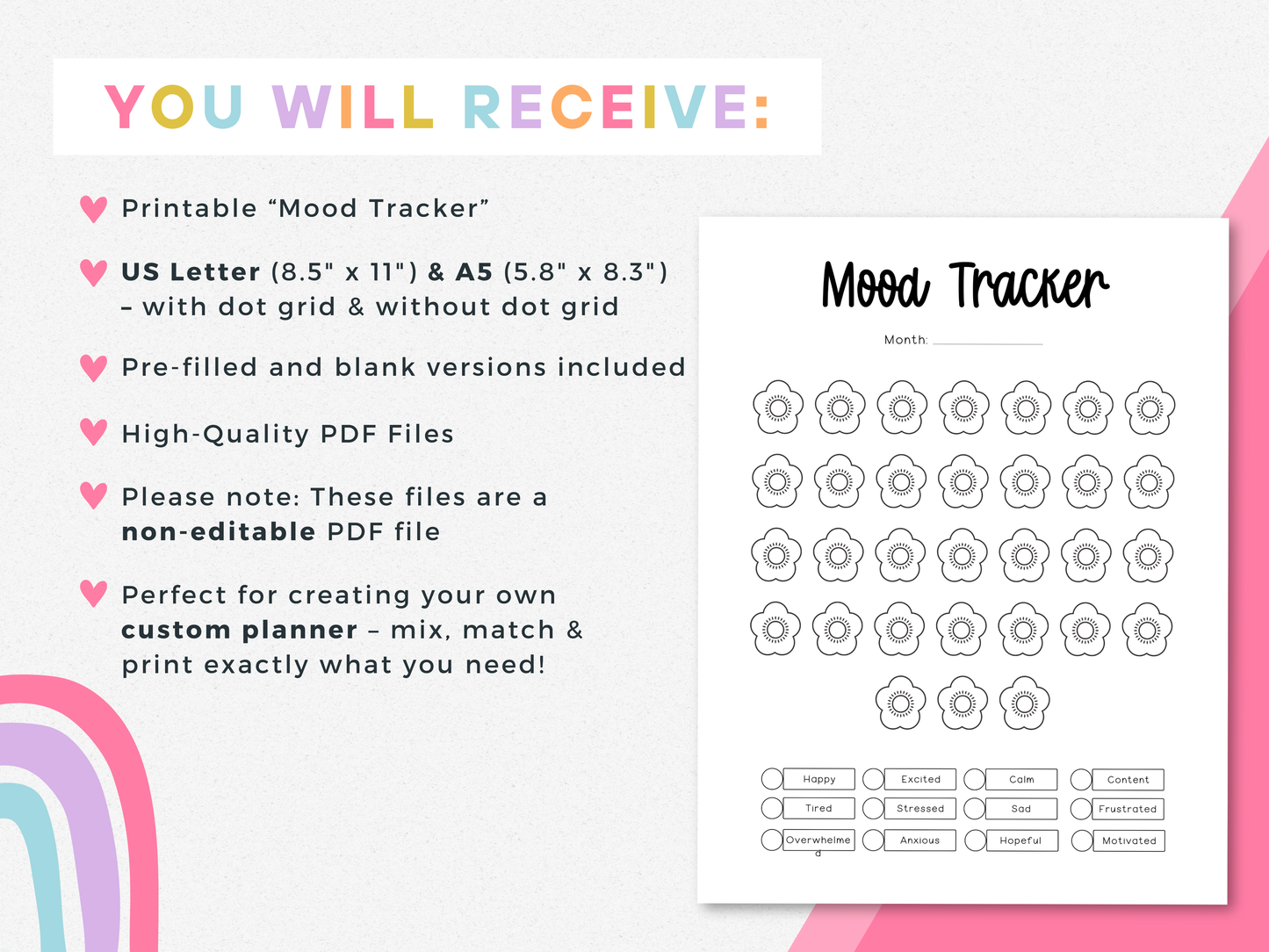 Chinese Blossoms Mood Tracker (Planner Insert)