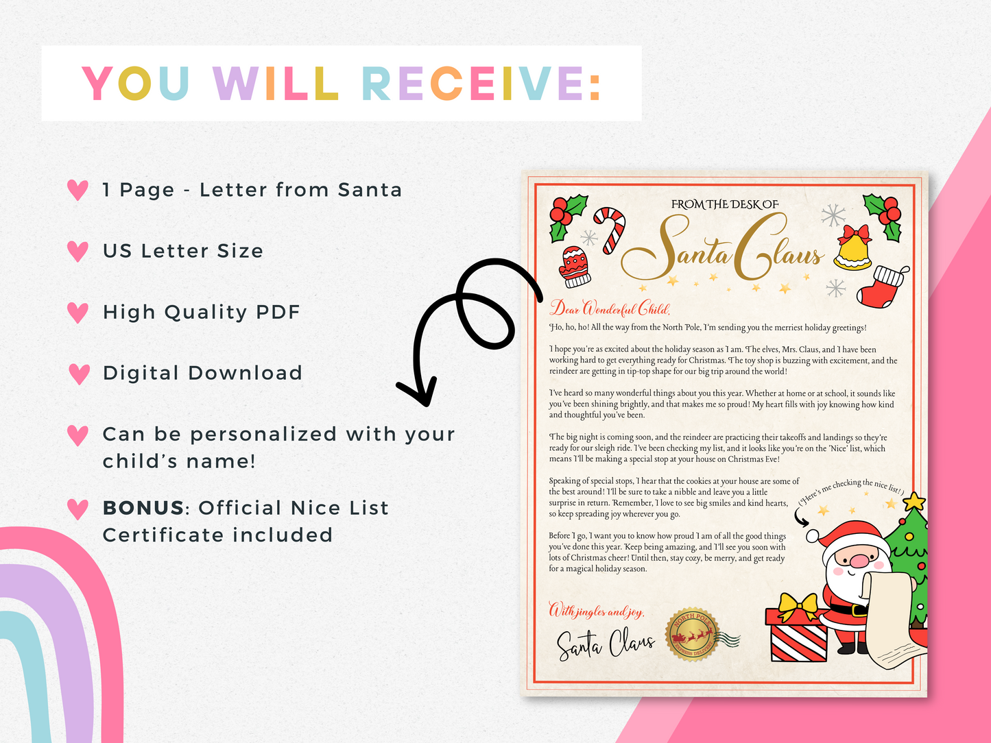 Personalized Letter from Santa + Bonus Nice List Certificate