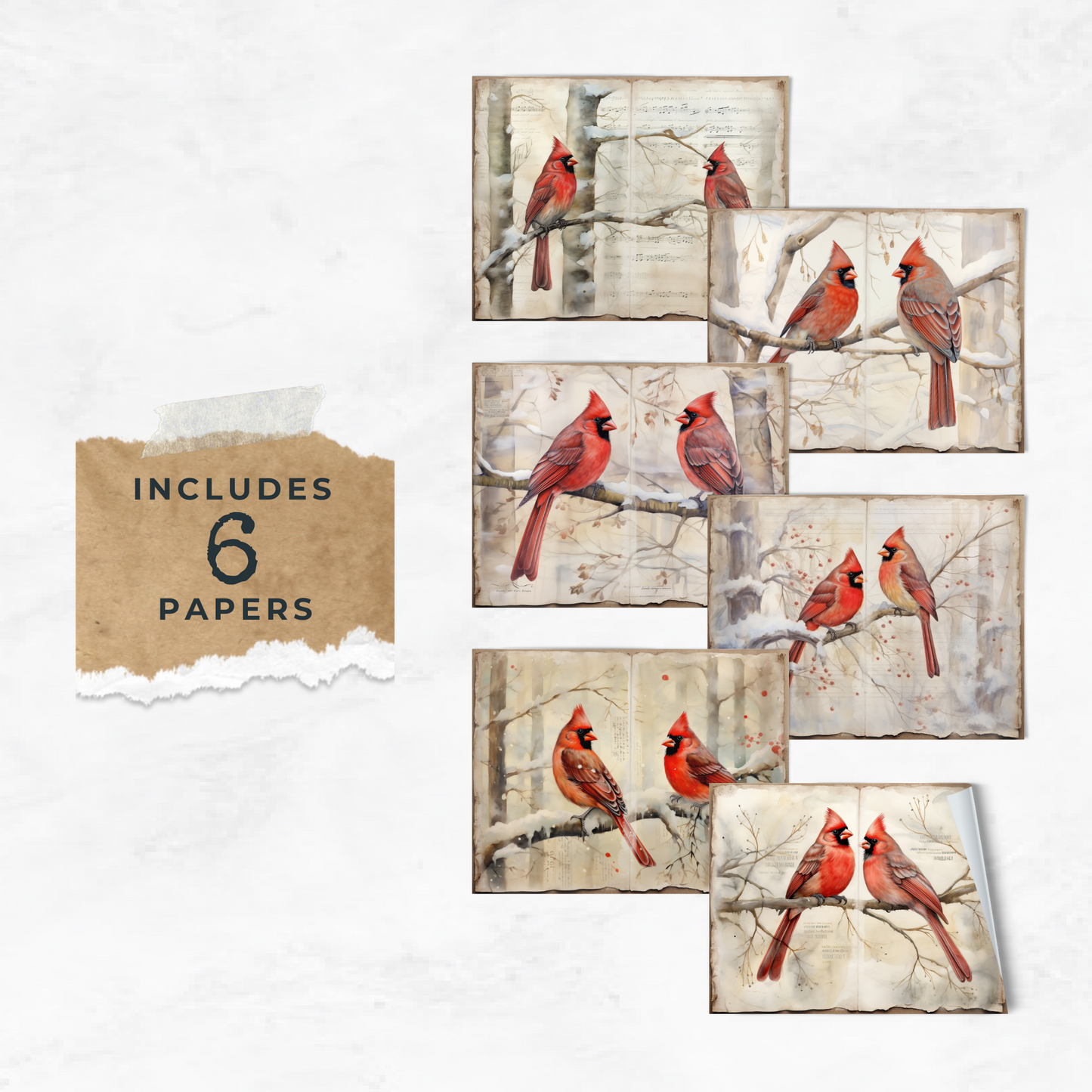 Red Cardinals - Junk Journal & Scrapbooking Papers