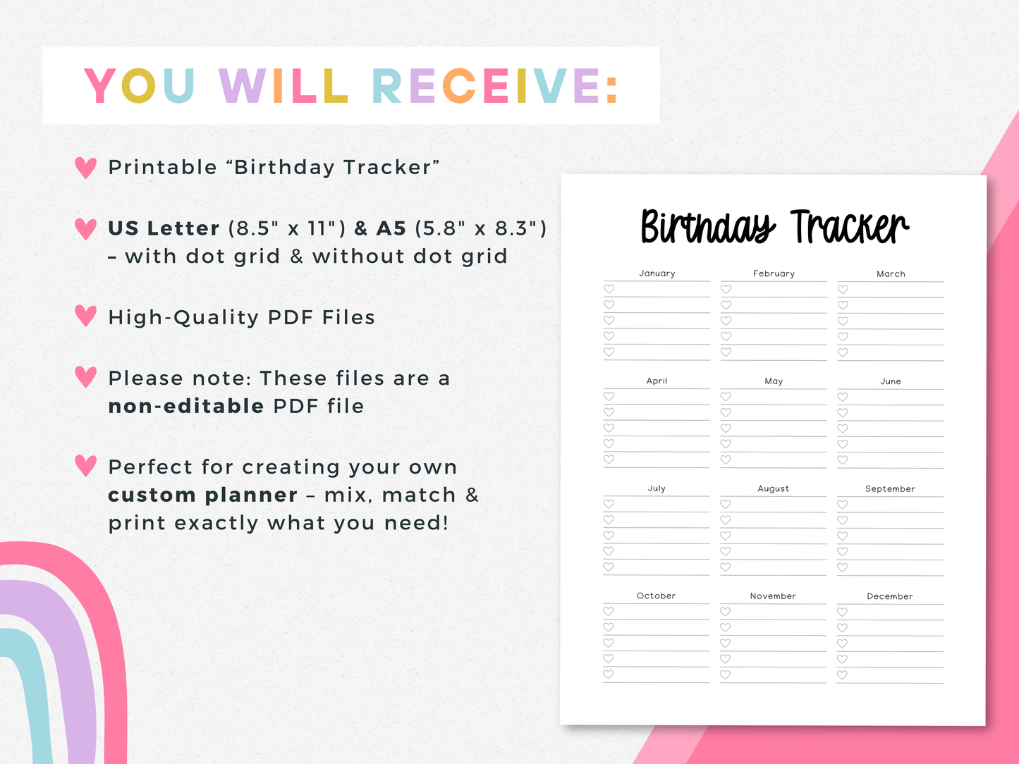 Birthday Tracker (Planner Insert)