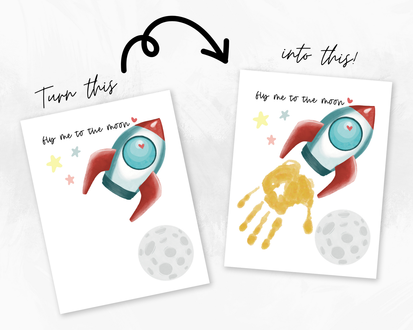 Valentine's Day - Fly Me to the Moon Handprint Art