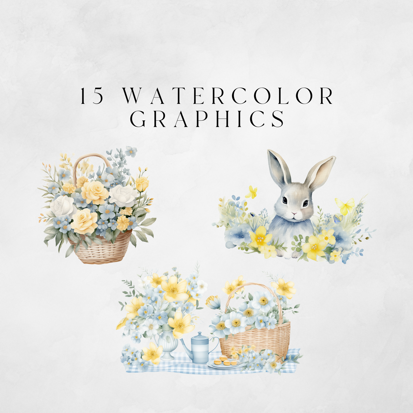 Yellow & Blue Spring Clipart Pack