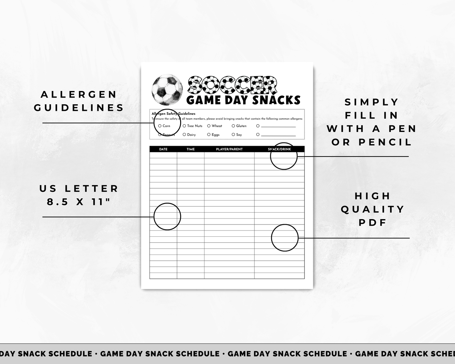 Soccer Game Day Snacks Sign Up Sheet