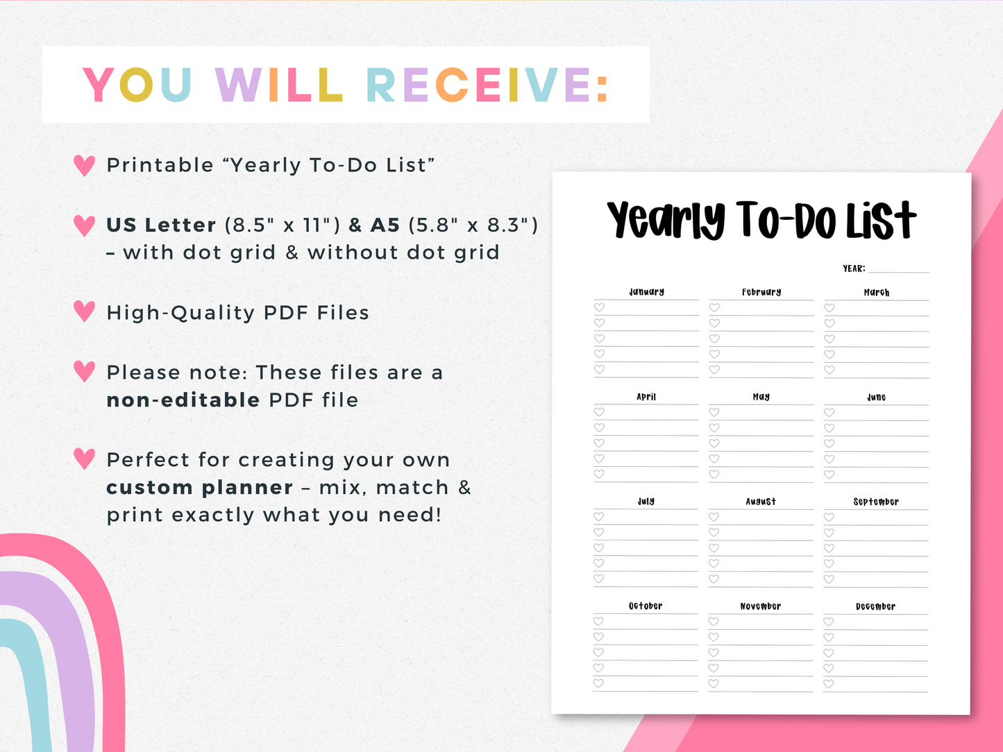 Yearly To-Do List (Planner Insert)