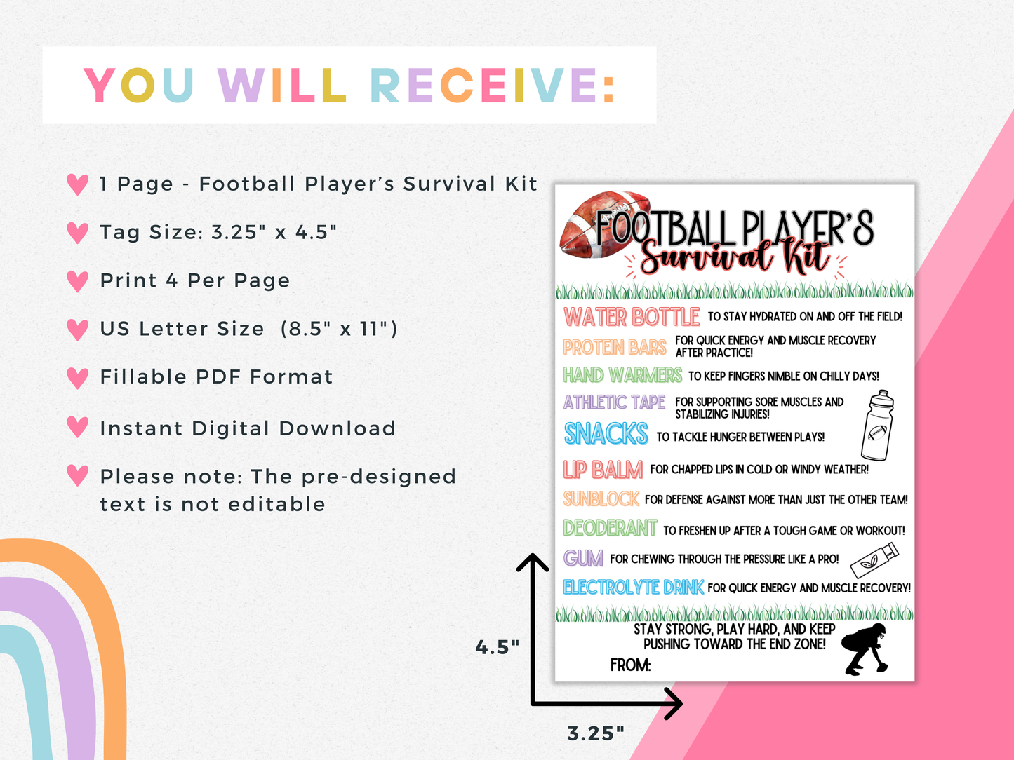 Football Player's Survival Kit Tags