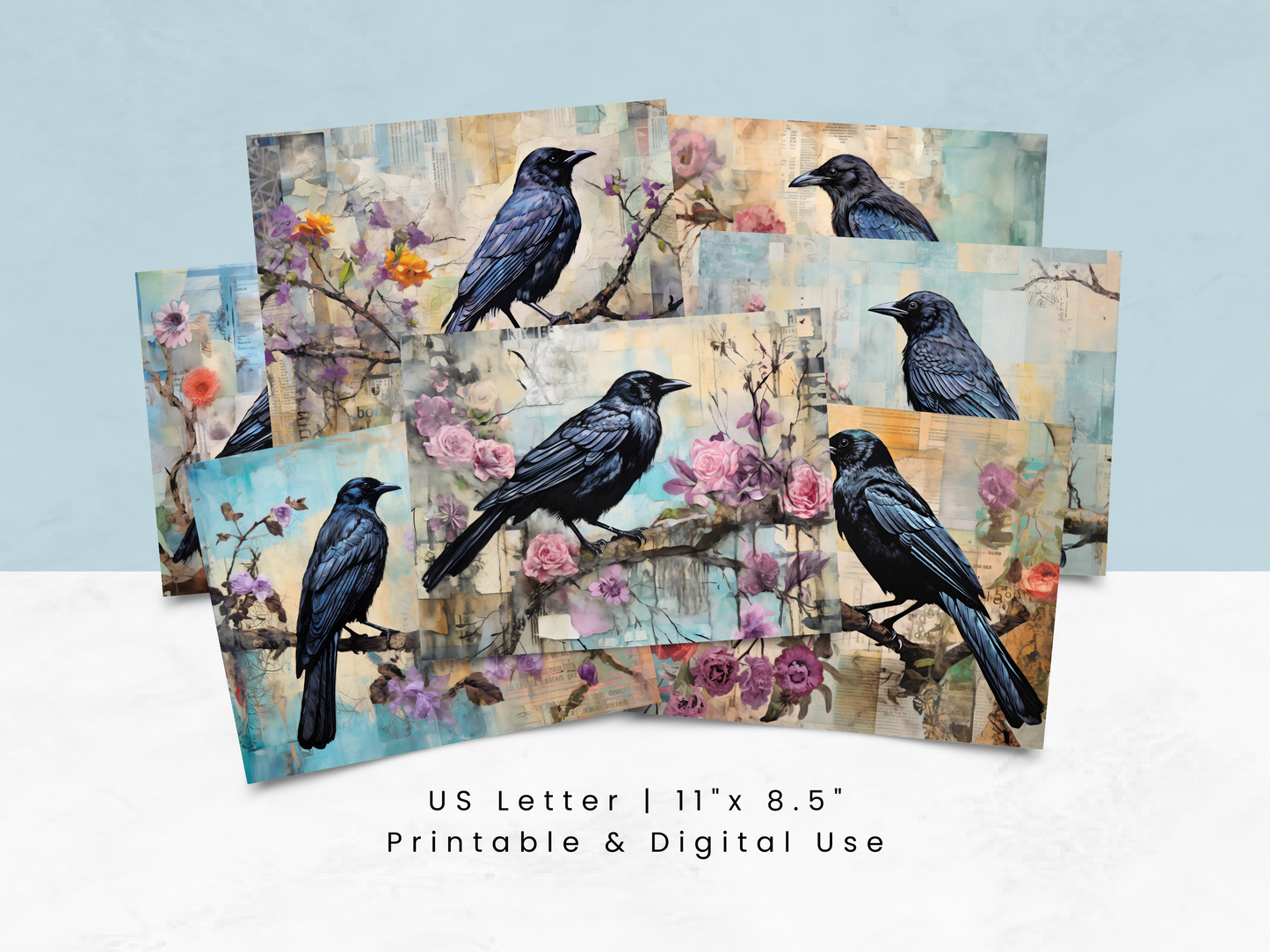 Mixed Media Ravens - Junk Journal & Scrapbooking Paper