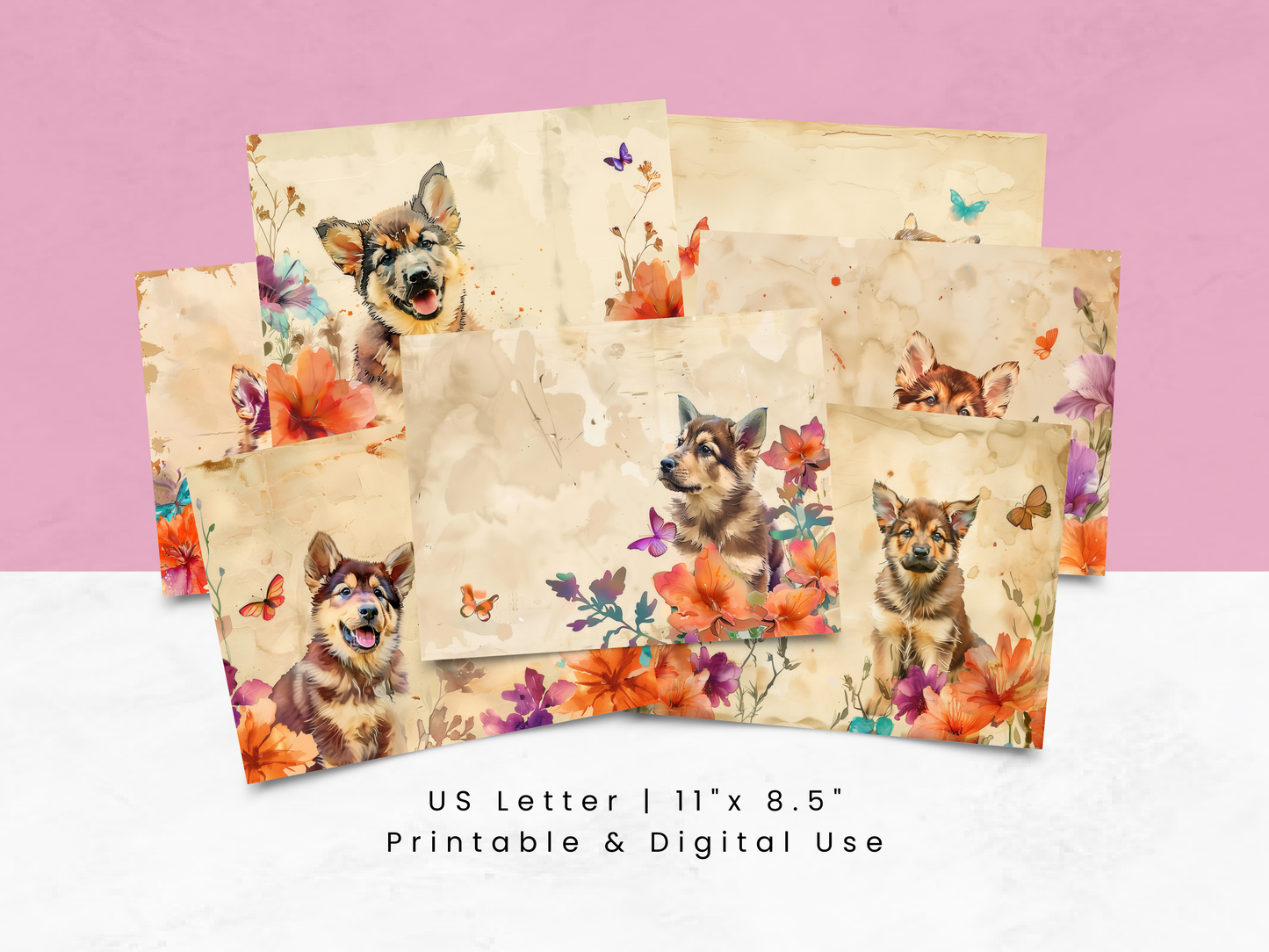 German Shepherd Puppy - Junk Journal & Scrapbooking Paper