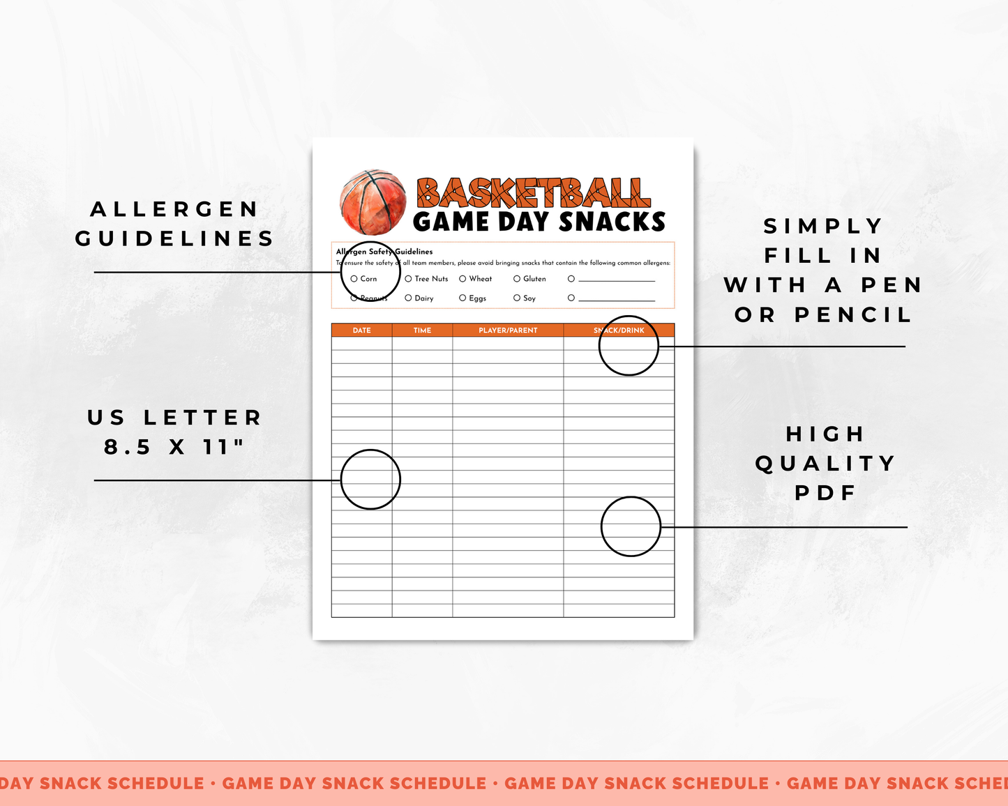 Basketball Game Day Snacks Sign Up Sheet