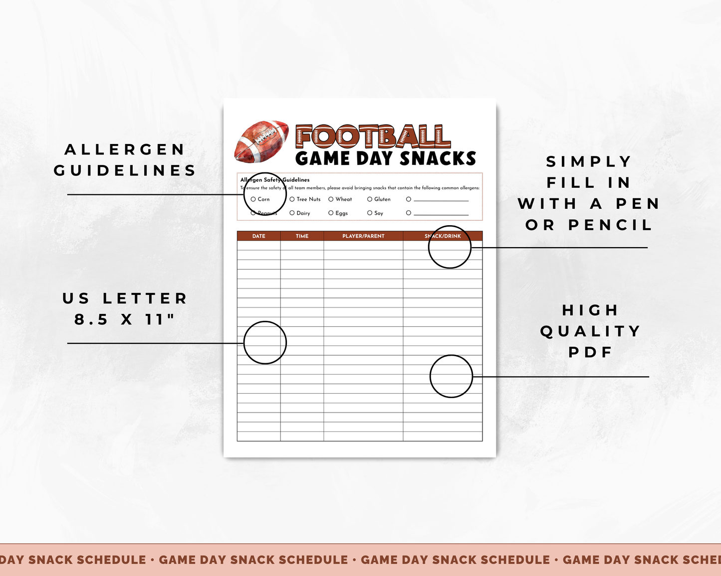 Football Game Day Snacks Sign Up Sheet