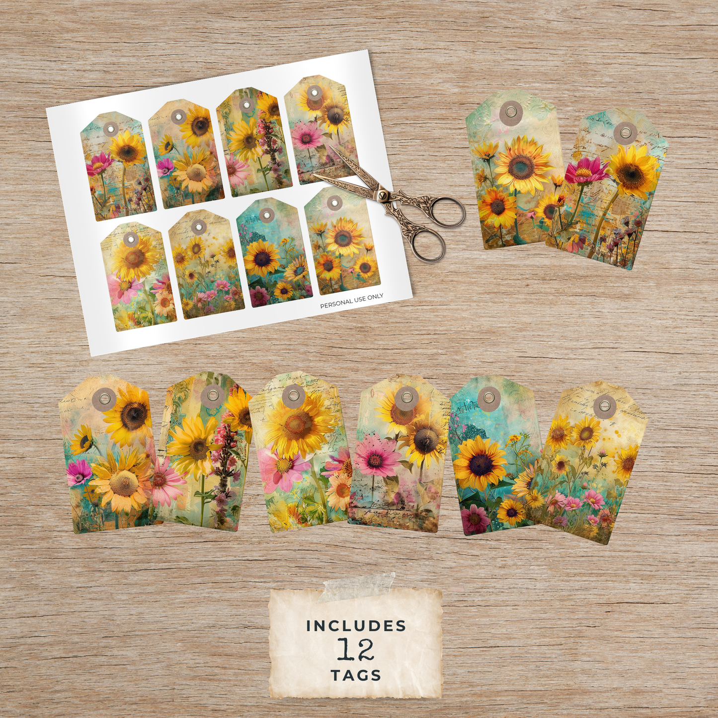 Sunflowers - Junk Journal Tags