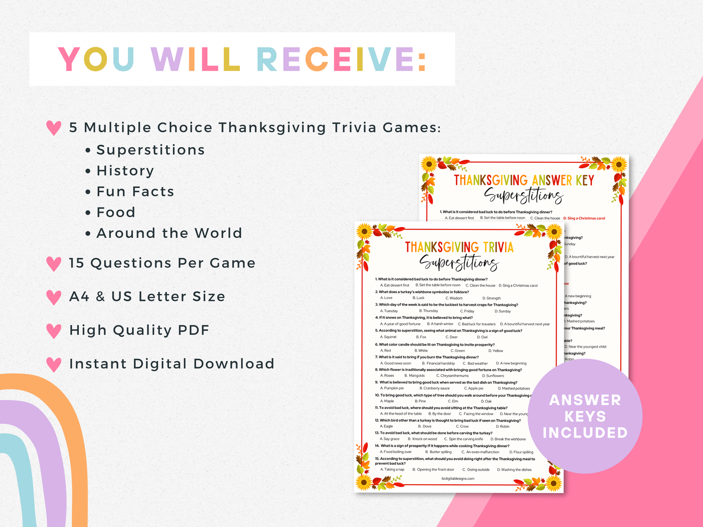 Thanksgiving Trivia Game Bundle (5 Games)