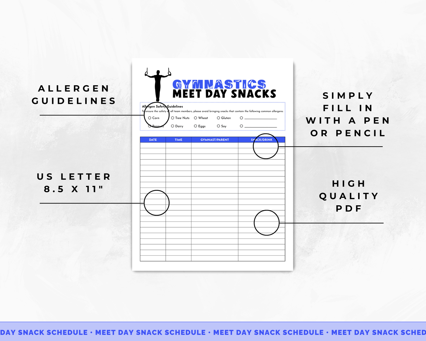 Men's Gymnastics Meet Day Snacks Sign Up Sheet