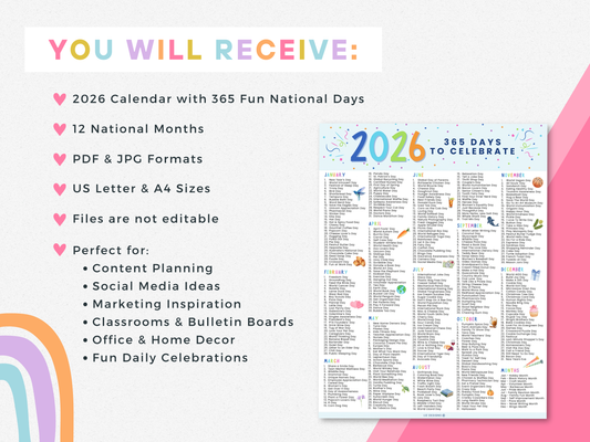 2026 National Days Calendar