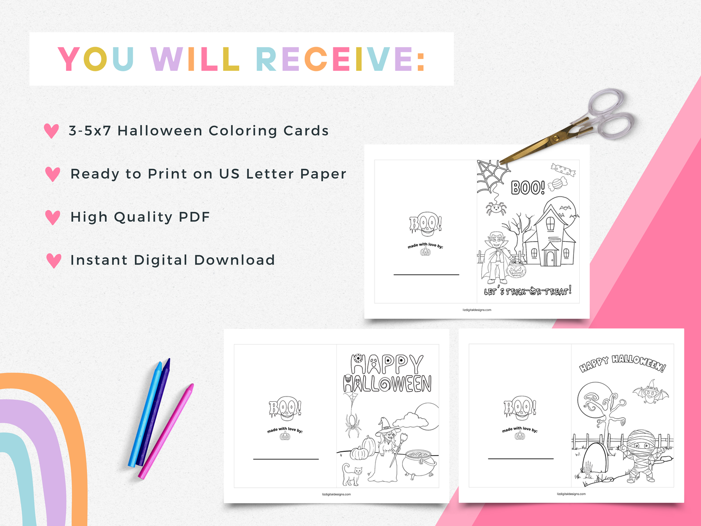 Halloween Coloring Card Bundle