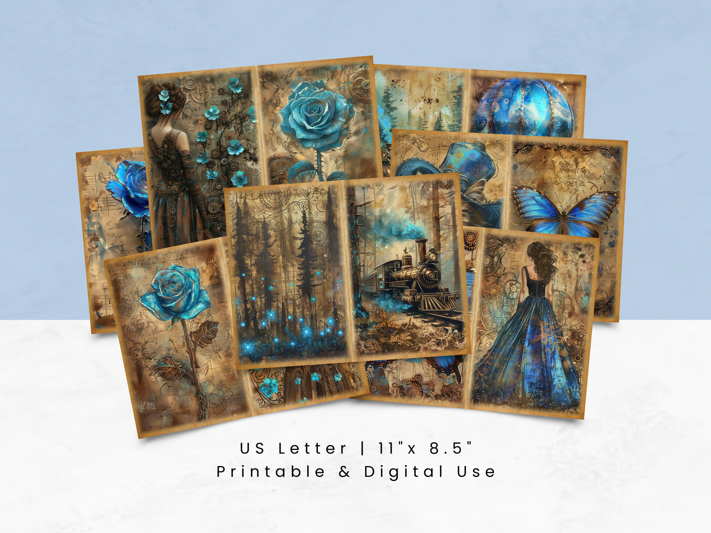 Blue Steampunk - Junk Journal & Scrapbooking Paper