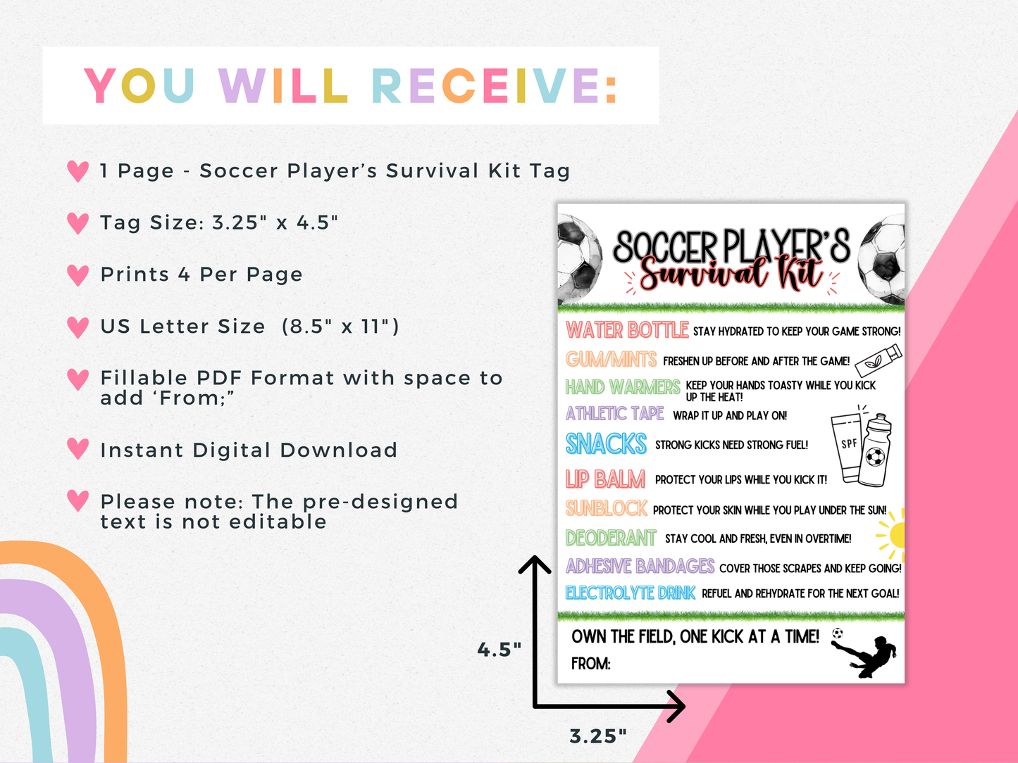 Soccer Player's Survival Kit Tags