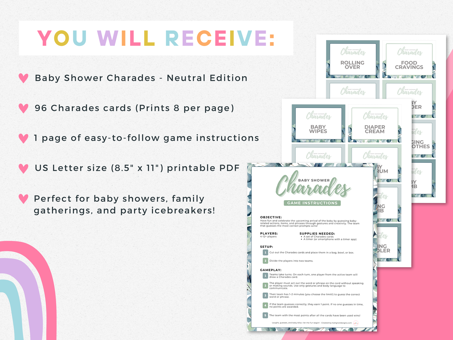 Baby Shower Charades - Neutral Edition