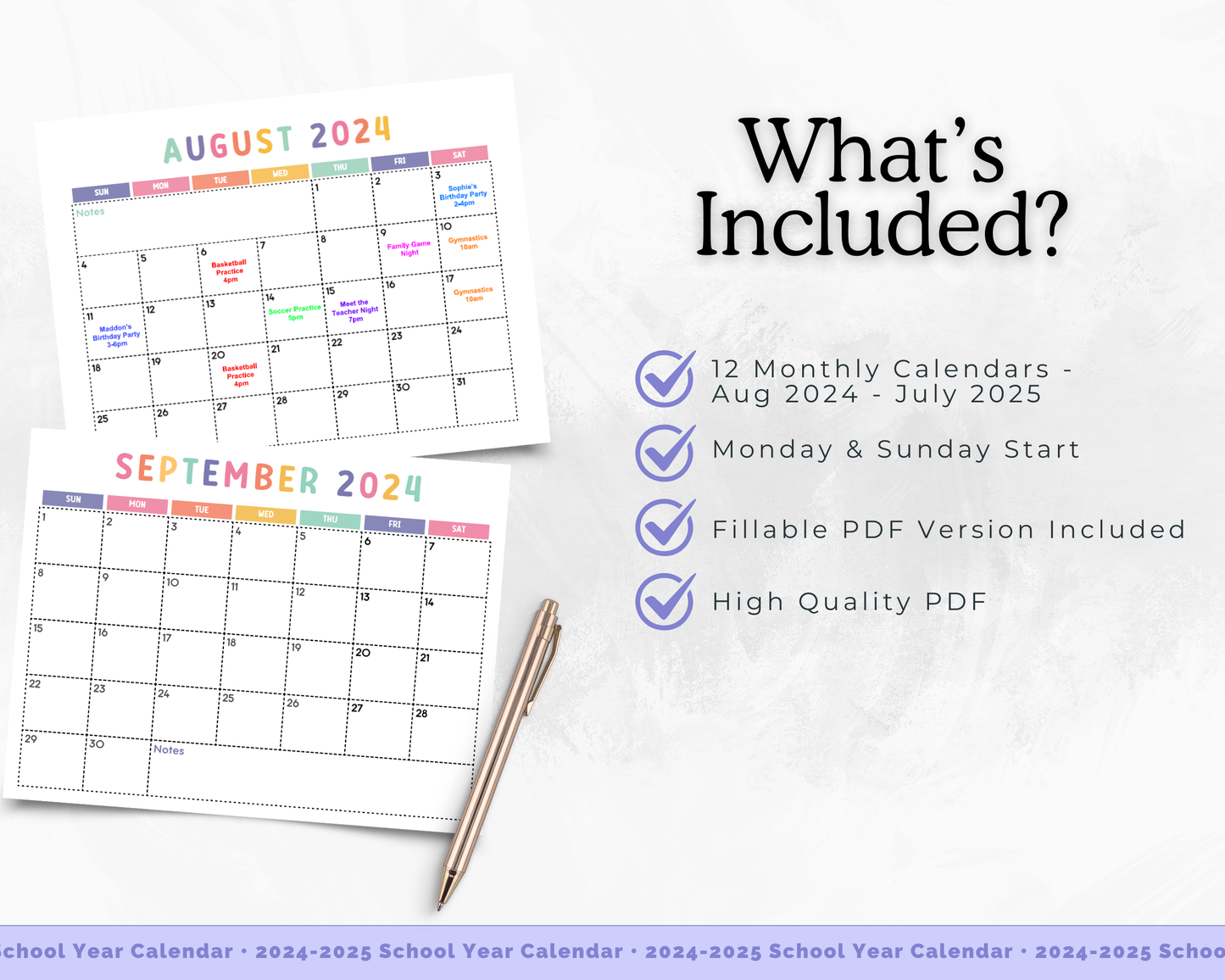 2024-2025 School Year Calendar (Fillable PDF)