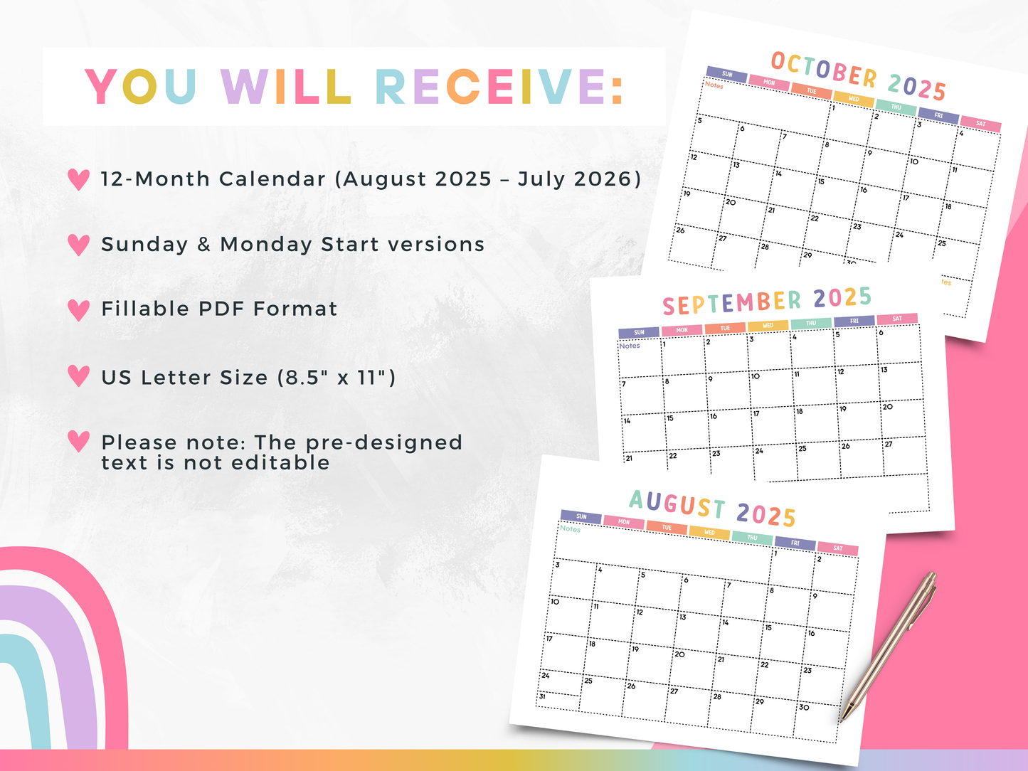 2025-2026 School Year Calendar (Fillable PDF)
