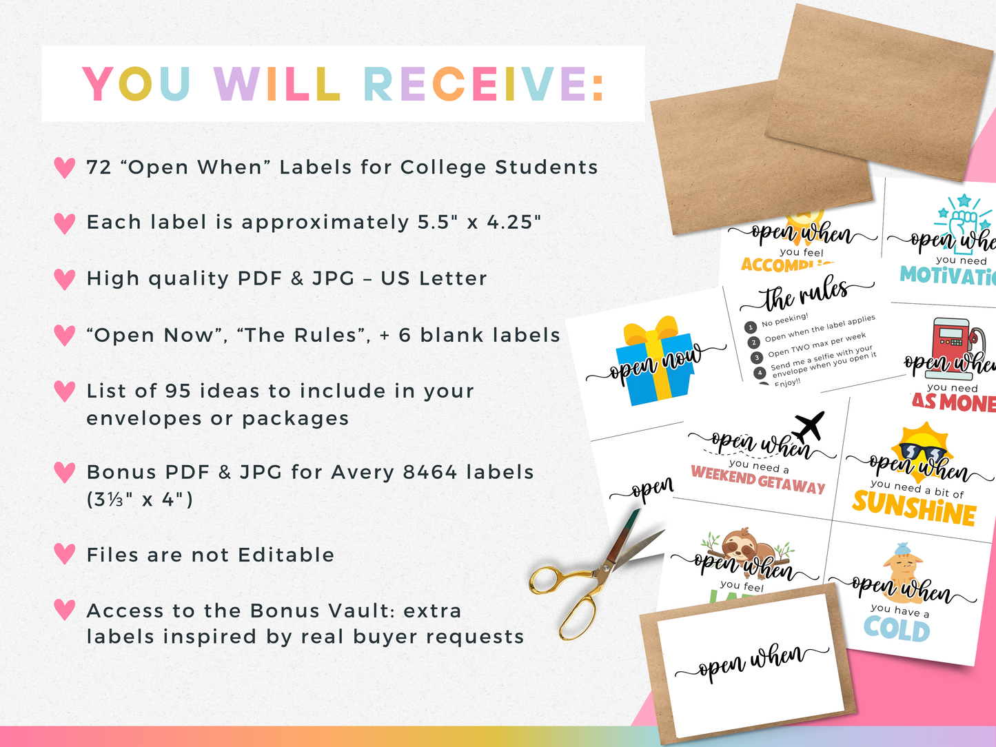 "Open When" Labels for College Students