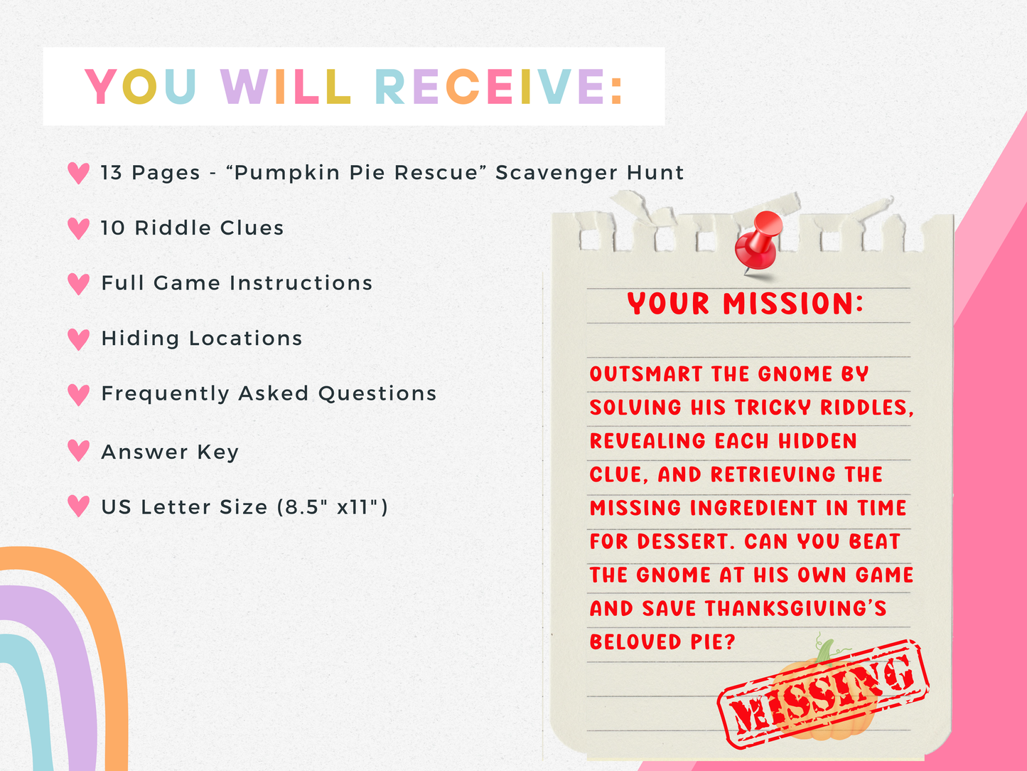 Thanksgiving Scavenger Hunt - Pumpkin Pie Rescue