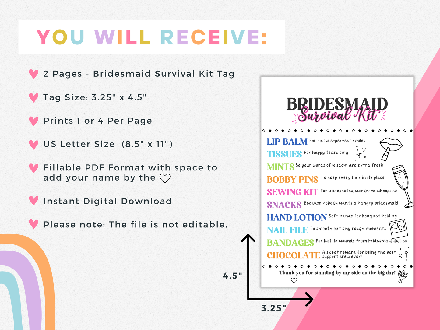 Bridesmaid Survival Kit Tags