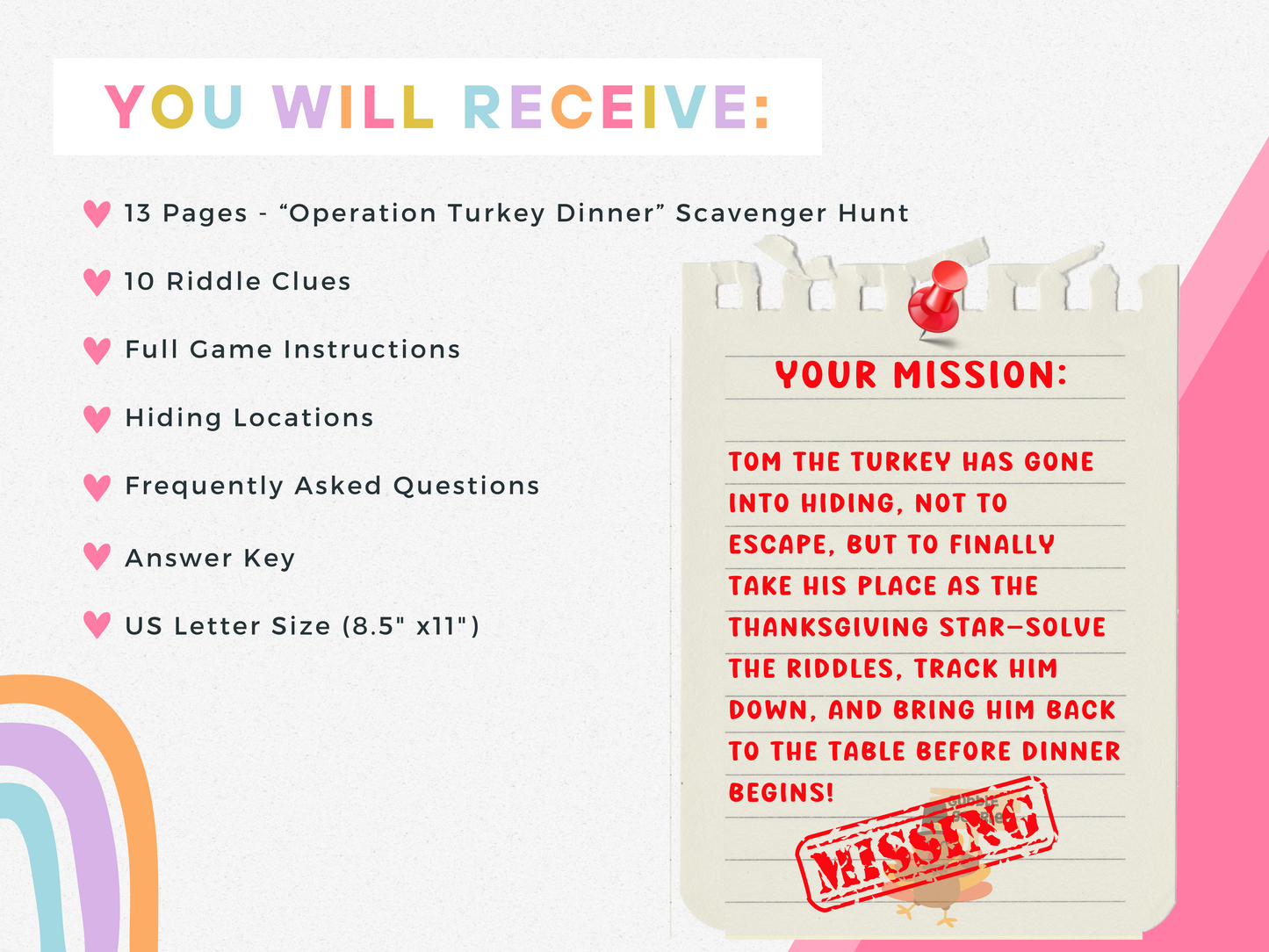 Thanksgiving Scavenger Hunt - Operation Turkey Dinner