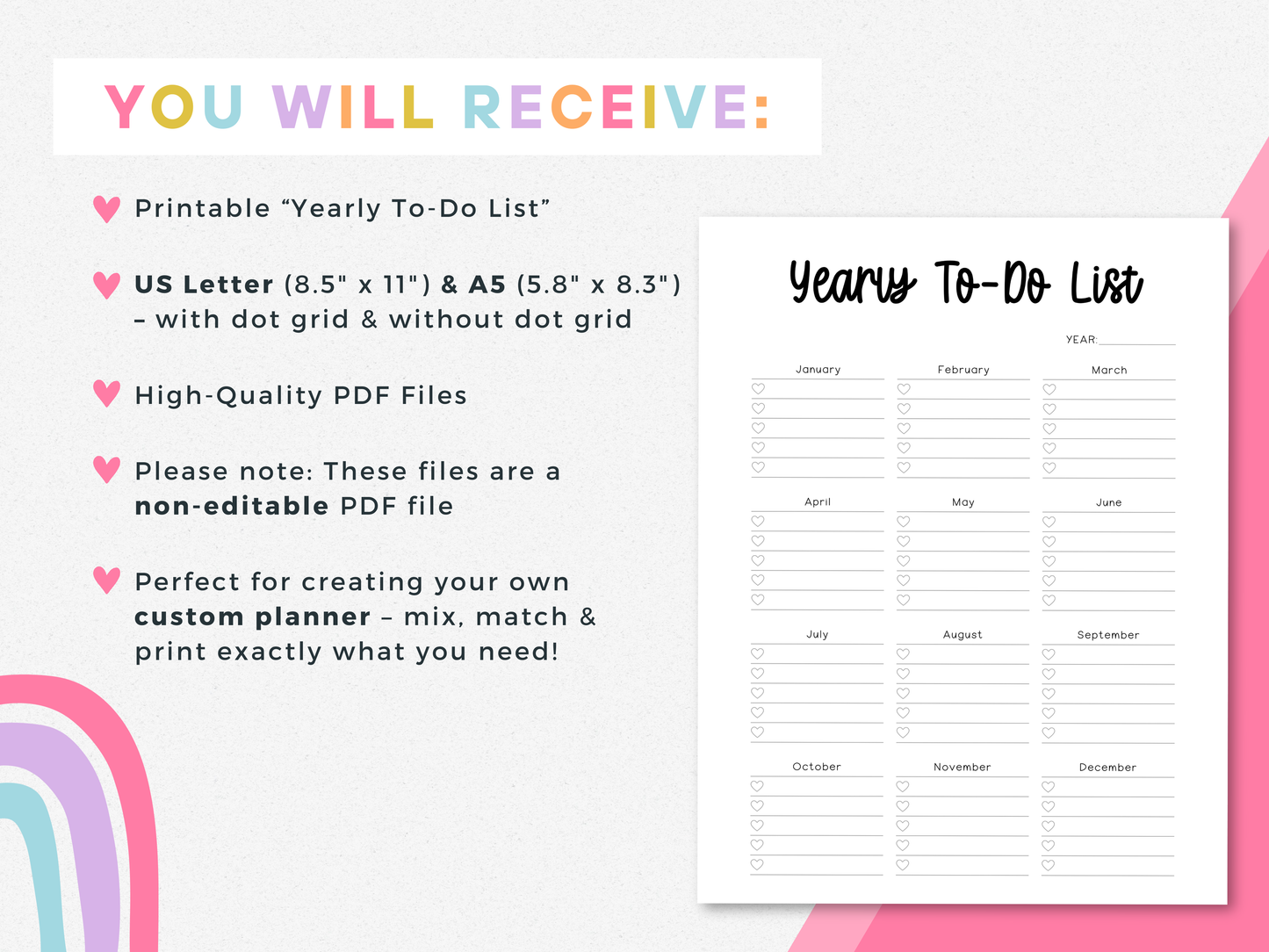 Yearly To-Do List (Planner Insert)