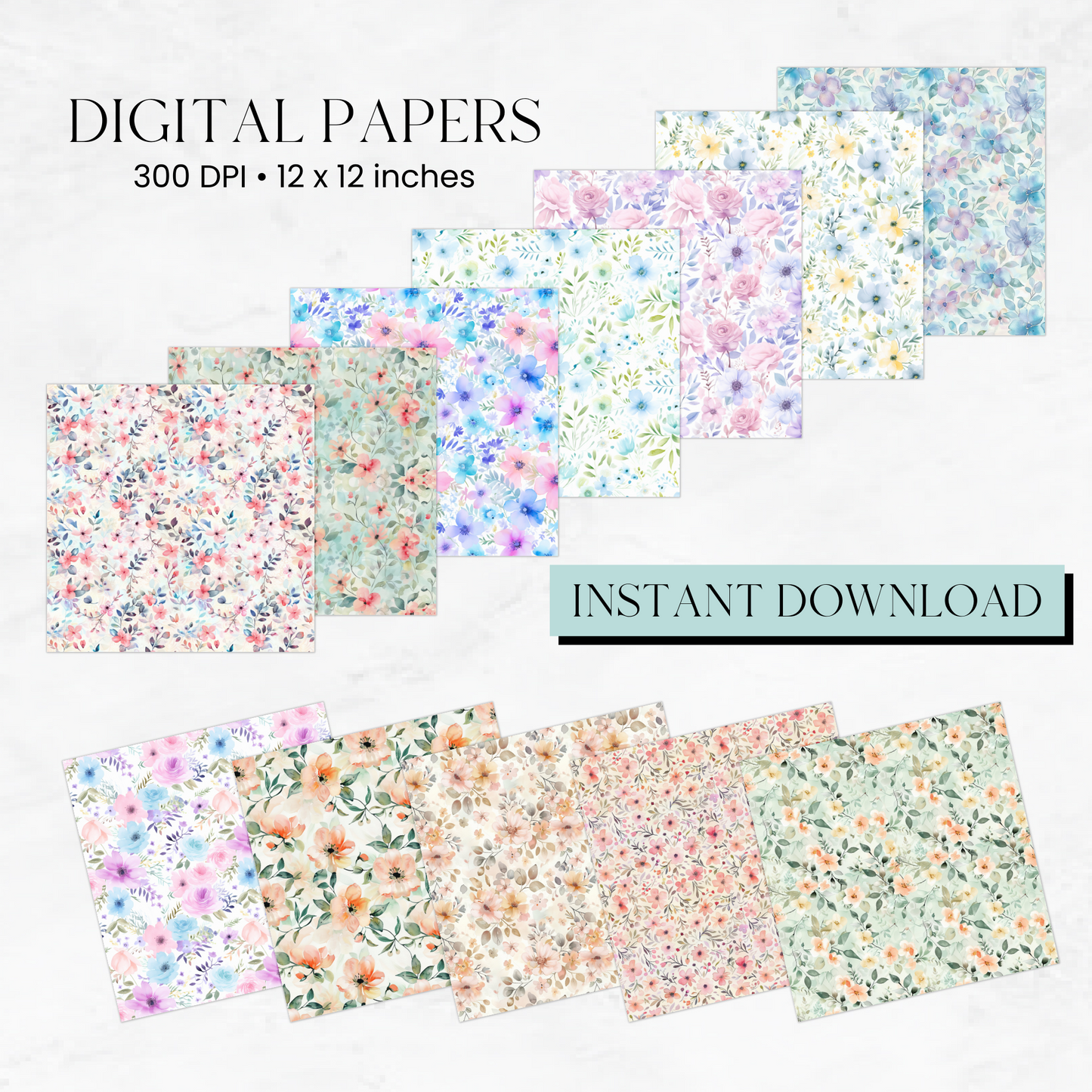 Watercolor Floral Bliss Digital Papers